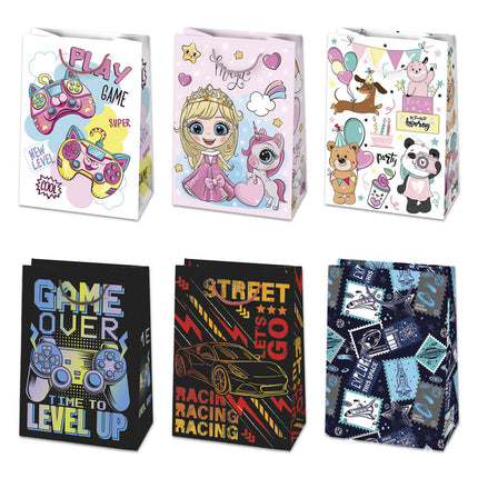 Színes Party papír ajándéktasak, ajándékzacskó 23x32x11 cm