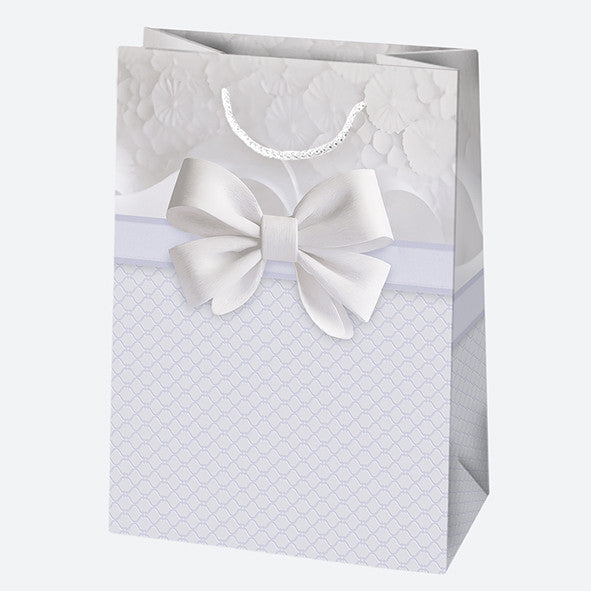 Fehér Bow papír ajándéktasak, ajándékzacskó 23x32x11 cm