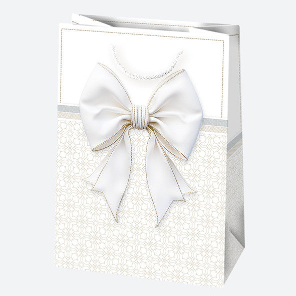 Fehér Bow papír ajándéktasak, ajándékzacskó 23x32x11 cm