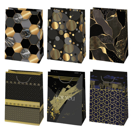 Fekete Arany mintás For You papír ajándéktasak, ajándékzacskó 23x32x11 cm