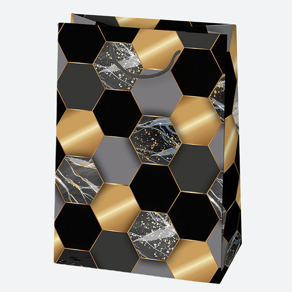 Fekete Arany mintás For You papír ajándéktasak, ajándékzacskó 23x32x11 cm