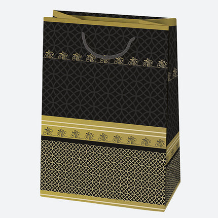 Fekete Arany mintás For You papír ajándéktasak, ajándékzacskó 23x32x11 cm