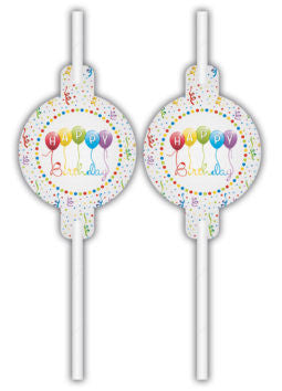 Happy Birthday Streamers papír szívószál 4 db-os szett