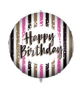 Happy Birthday Pink Gold Stripes fólia lufi 46 cm