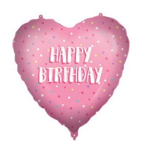 Happy Birthday Pink Heart fólia lufi 46 cm