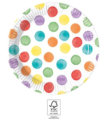 Színes Dots papírtányér 8 db-os 20 cm FSC