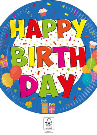 Happy Birthday Kokliko papírtányér 8 db-os 20 cm FSC