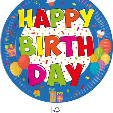 Happy Birthday Kokliko papírtányér 8 db-os 20 cm FSC