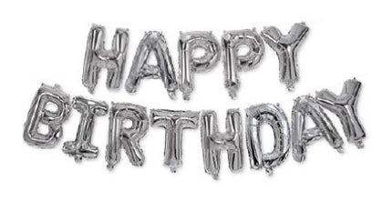 Happy Birthday Silver fólia lufi 3,4 m