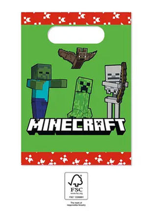 Minecraft Green papír ajándéktasak, ajándékzacskó 4 db-os