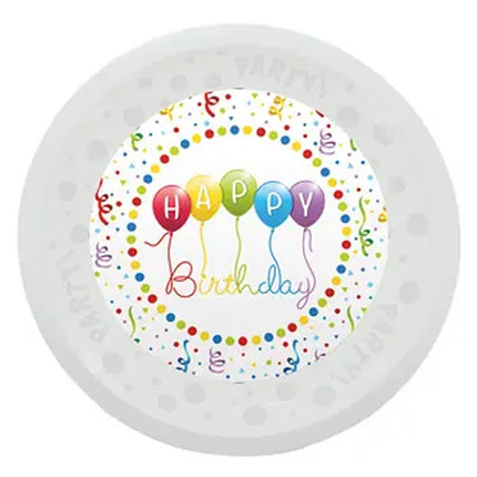 Happy Birthday Streamers micro prémium műanyag lapostányér 21 cm