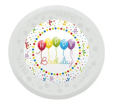 Happy Birthday Streamers micro prémium műanyag lapostányér 21 cm