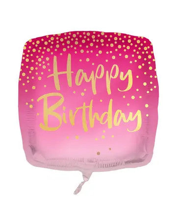 Happy Birthday Square Pink fólia lufi 46 cm
