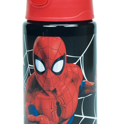 Pókember Dark mintás alumínium kulacs beépített szívószállal és akasztóval, 500 ml űrtartalommal.