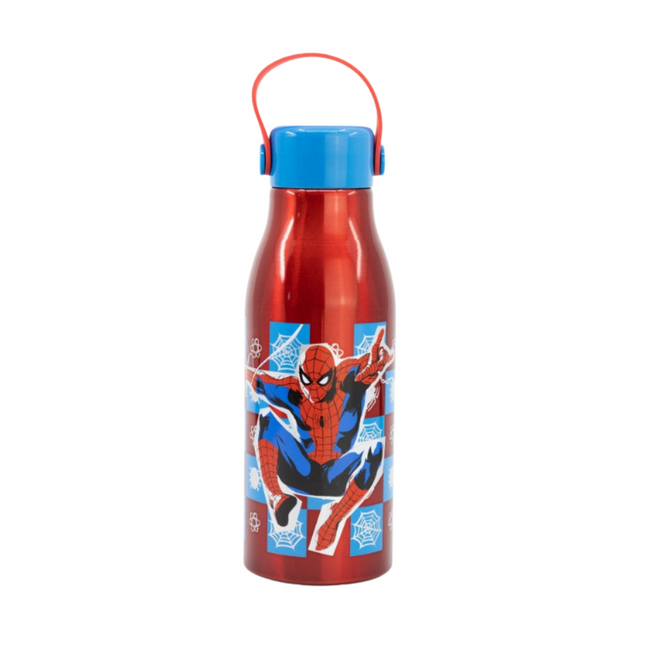 Pókember Grid Flexi mintás alumínium kulacs csavaros kupakkal és akasztóval, 760 ml űrtartalommal.