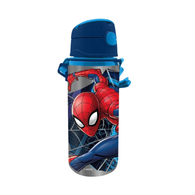 Pókember Wall mintás alumínium kulacs beépített szívószállal és akasztóval, 600 ml űrtartalommal.
