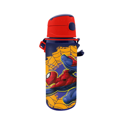 Pókember Web-Slinger mintás alumínium kulacs beépített szívószállal és akasztóval, 600 ml űrtartalommal.