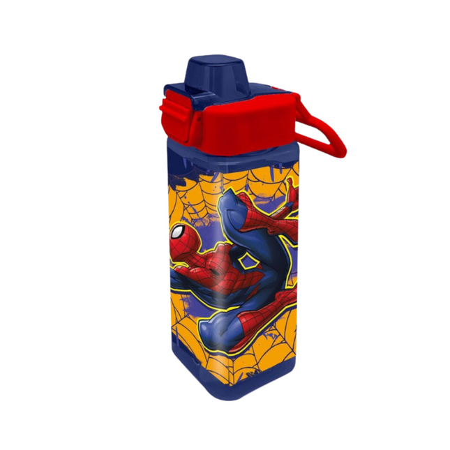 Pókember Web-Slinger square mintás műanyag kulacs beépített szívószállal, 500 ml űrtartalommal.
