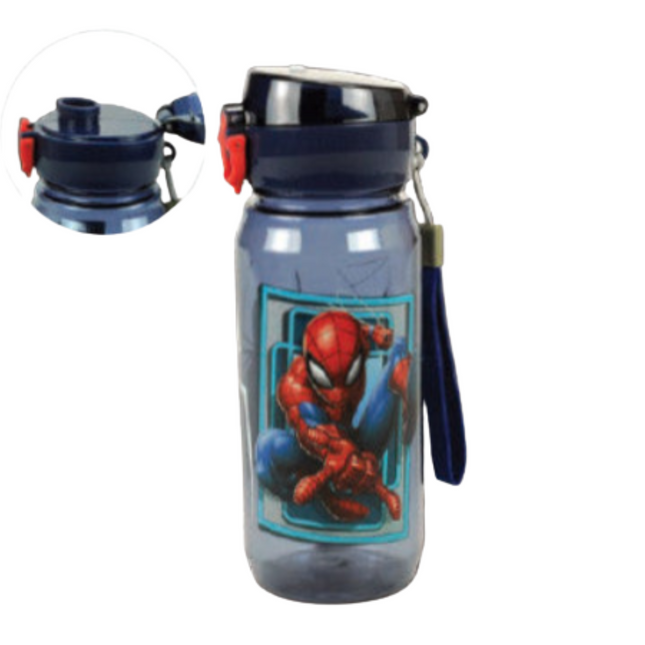 Pókember World mintás műanyag kulacs beépített szívószállal és akasztóval, 600 ml űrtartalommal.