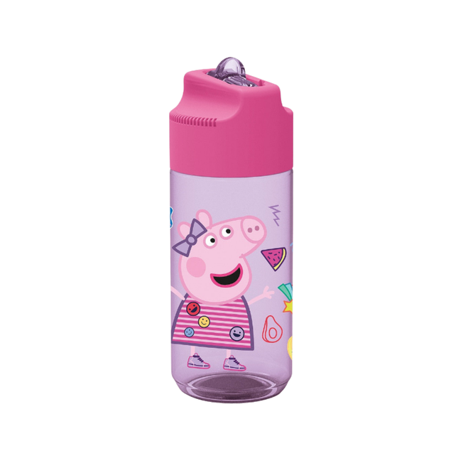 Peppa malac Core Hydro mintás műanyag kulacs beépített szívószállal, 430 ml űrtartalommal.