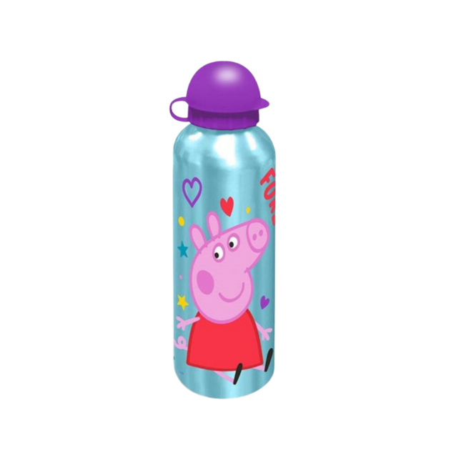 Peppa malac Hearts mintás alumínium kulacs ivókupakkal, 500 ml űrtartalommal.