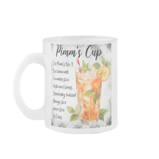 Ajándék bögre amin a Pim's Cup koktél recept szerepel 