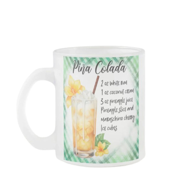 Egyedi bögre amin a Pina Colada koktél recept szerepel 