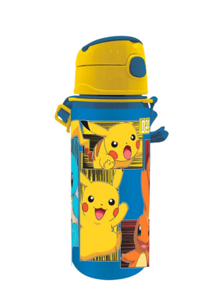 Pokémon mintás alumínium kulacs beépített szívószállal és akasztóval, 600 ml űrtartalommal.