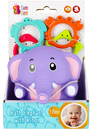 Elefánt Purple baba fürdőjáték gyűrűkkel