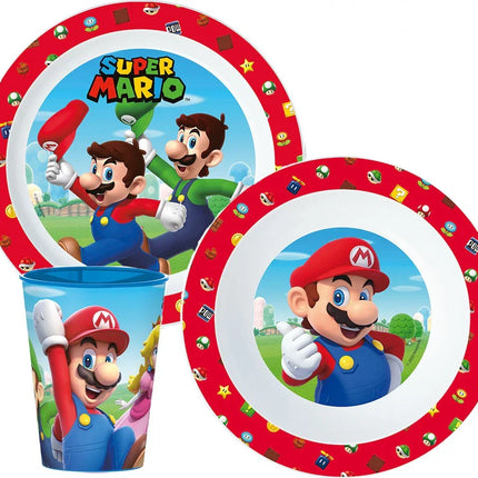 Super Mario Mushroom Kingdom étkészlet, micro műanyag szett, pohárral 260 ml