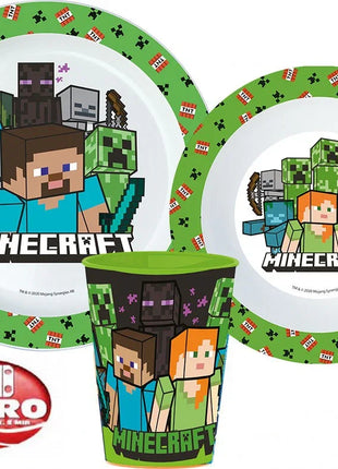 Minecraft Creeper étkészlet, micro műanyag szett, pohárral 260 ml
