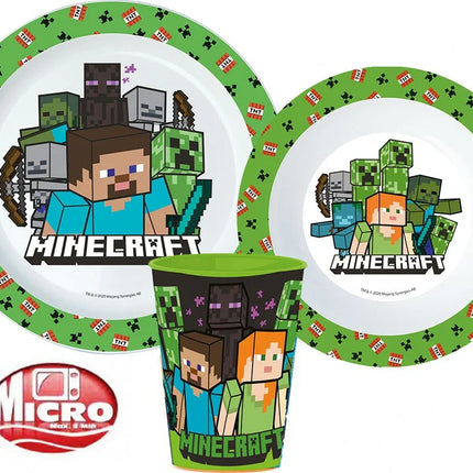 Minecraft Creeper étkészlet, micro műanyag szett, pohárral 260 ml