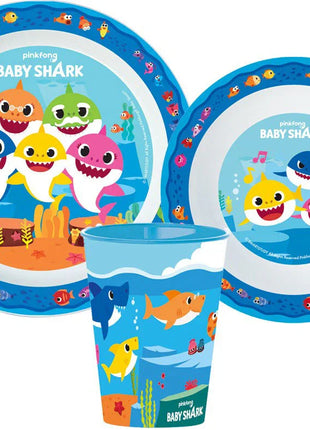 Baby Shark Splashy étkészlet, micro műanyag szett, pohárral 260 ml