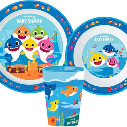 Baby Shark Splashy étkészlet, micro műanyag szett, pohárral 260 ml