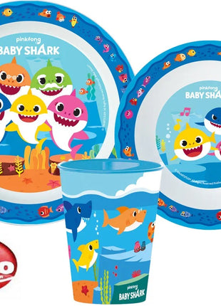 Baby Shark Splashy étkészlet, micro műanyag szett, pohárral 260 ml