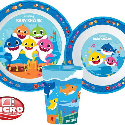 Baby Shark Splashy étkészlet, micro műanyag szett, pohárral 260 ml