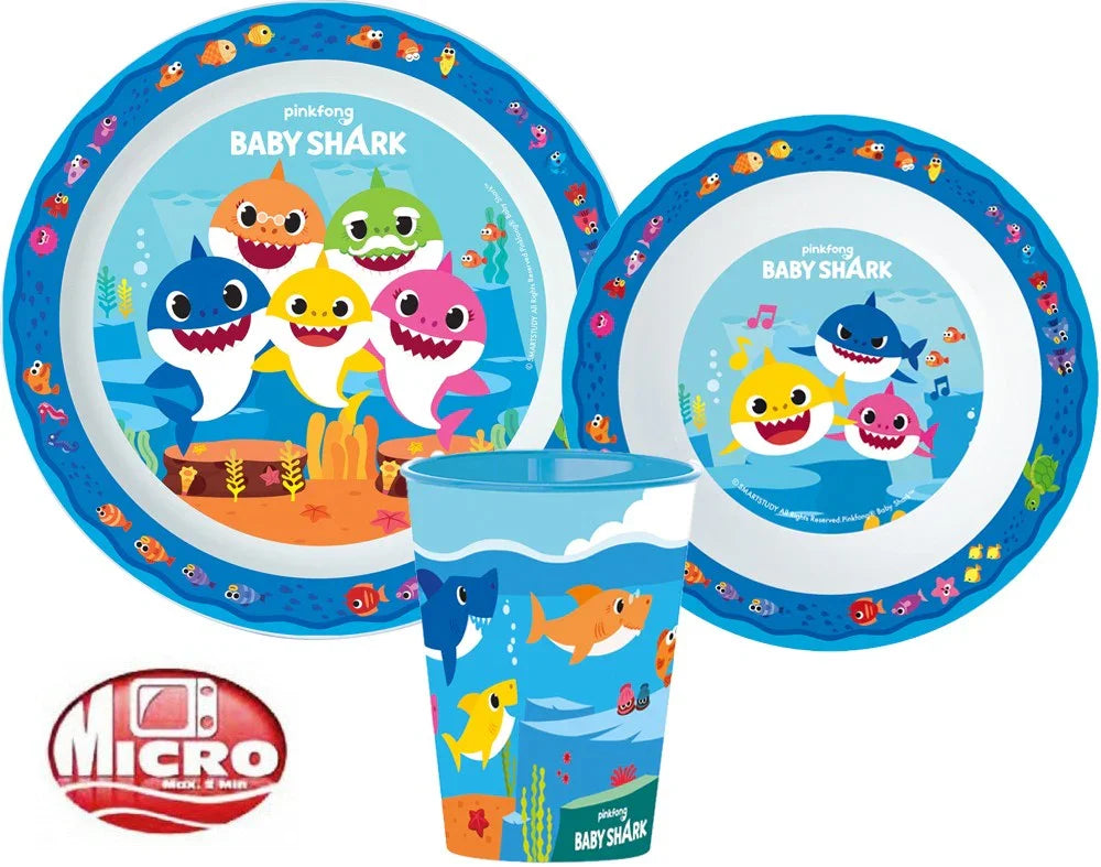 Baby Shark Splashy étkészlet, micro műanyag szett, pohárral 260 ml