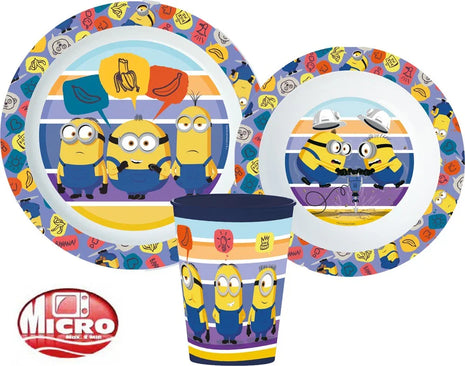 Minyonok Striped étkészlet, micro műanyag szett, pohárral 260 ml