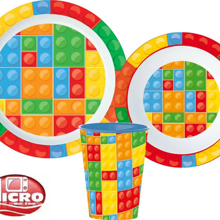 Lego mintázatú Bricks étkészlet, micro műanyag szett