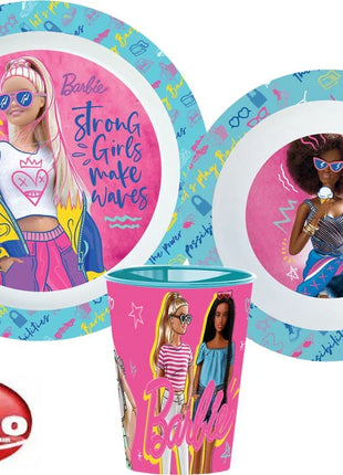 Barbie Stylish étkészlet, micro műanyag szett, pohárral 260 ml