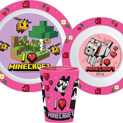 Minecraft Girls étkészlet, micro műanyag szett, pohárral 260 ml