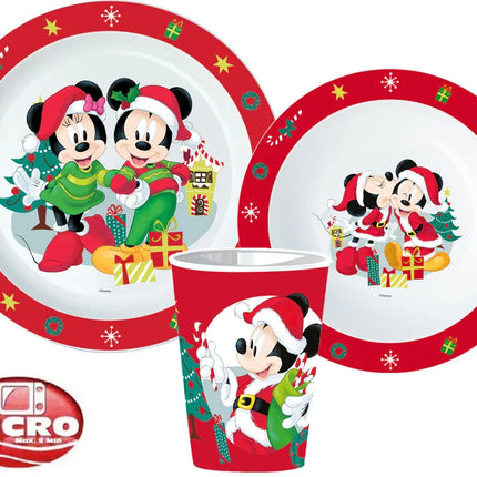 Disney Minnie and Mickey Karácsonyi étkészlet, micro műanyag szett, pohárral 260 ml