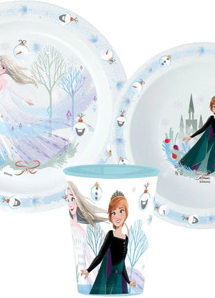 Disney Jégvarázs Royally Cool Karácsonyi étkészlet, micro műanyag szett, pohárral 260 ml