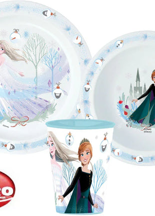 Disney Jégvarázs Royally Cool Karácsonyi étkészlet, micro műanyag szett, pohárral 260 ml