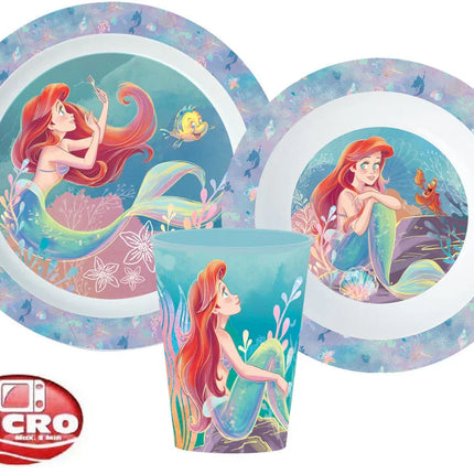 Disney Hercegnők Ariel étkészlet, micro műanyag szett, pohárral 260 ml
