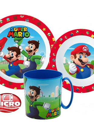 Super Mario Mushroom Kingdom étkészlet, micro műanyag szett bögrével 350 ml