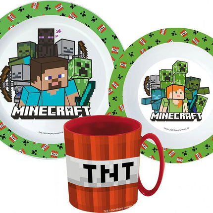 Minecraft Creeper étkészlet, micro műanyag szett bögrével 350 ml