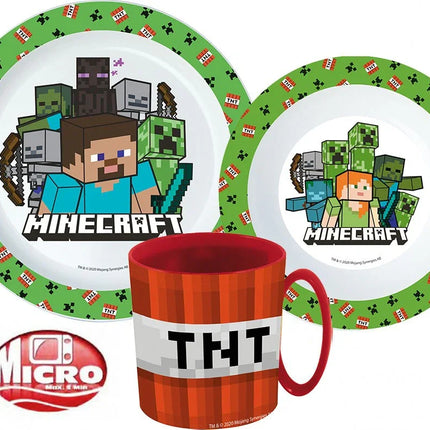 Minecraft Creeper étkészlet, micro műanyag szett bögrével 350 ml