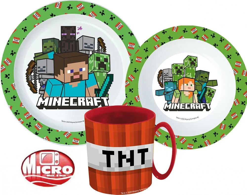 Minecraft Creeper étkészlet, micro műanyag szett bögrével 350 ml