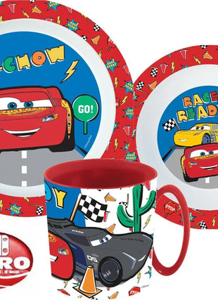 Disney Verdák Lets Race étkészlet, micro műanyag szett bögrével 350 ml